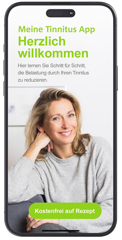 Handy mit geöffneter DiGA Tinnitus